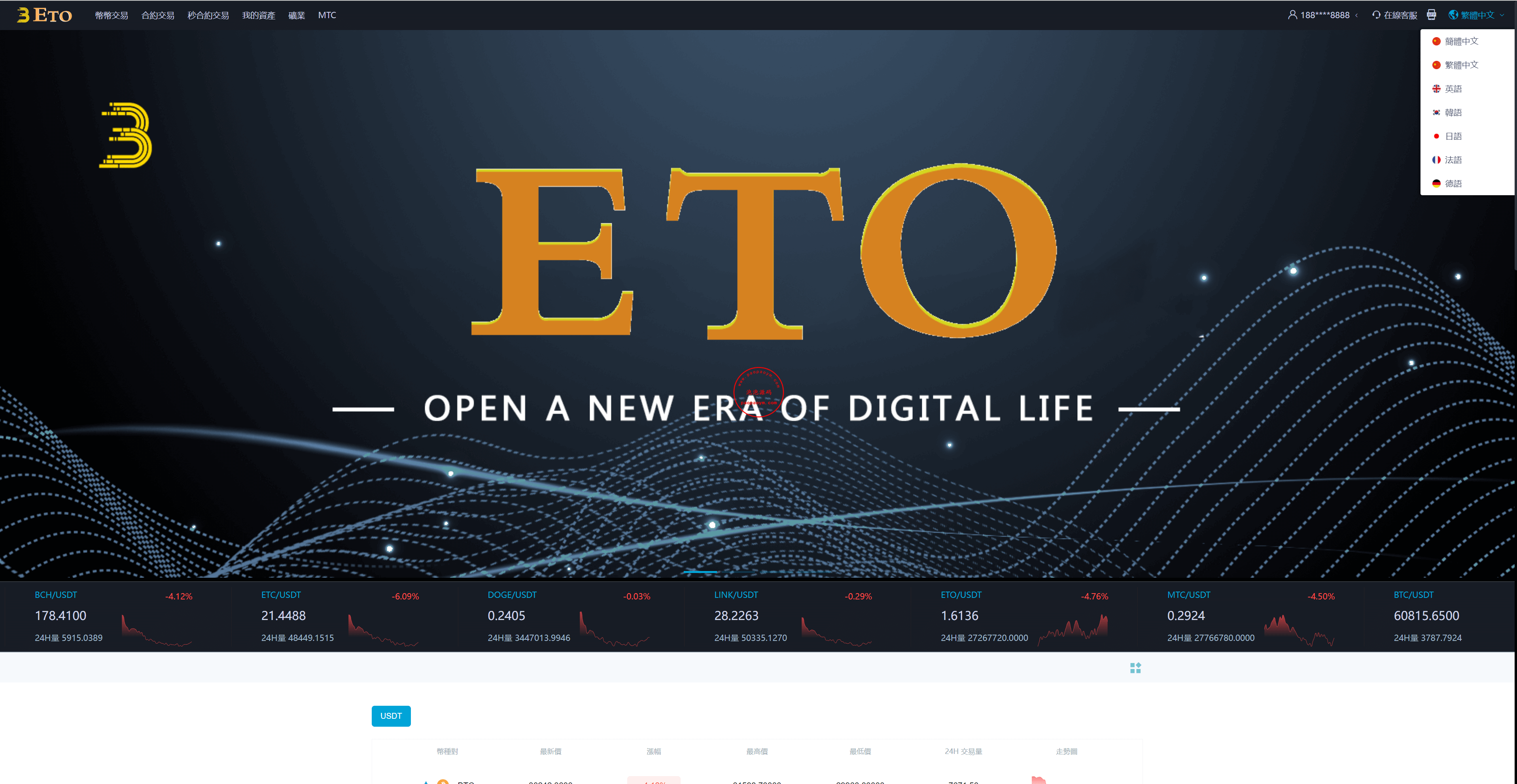 多语言交易所/合约秒合约交易/质押挖矿矿机投资/MTC/ETO币币交易所